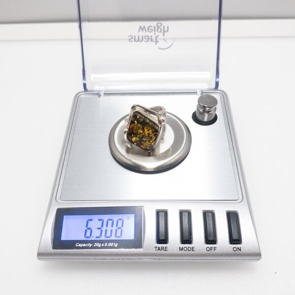 Polish Baltic Amber Ring 925 Sterling Silver Diamond Shape Size 7 Statement - Picture 12 of 12